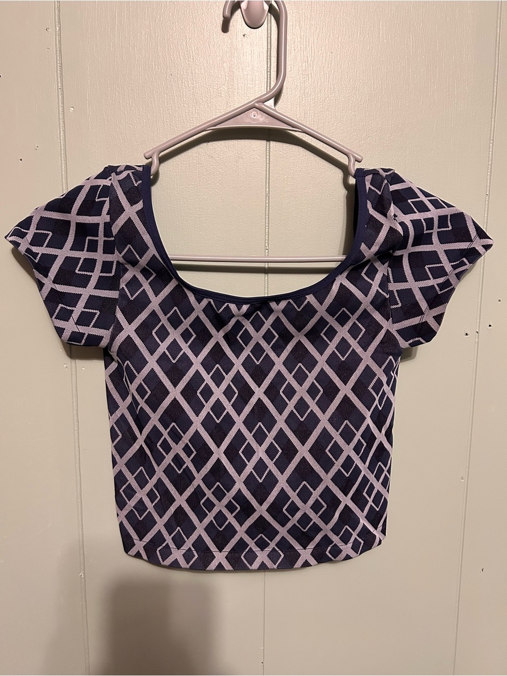 Anthropologie Navy and Lavender Geometric Crop Top